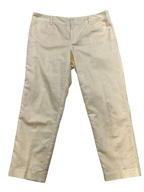 Ann Taylor Loft Womens Linen Blend Straight Leg Trouser Pants Size 10 Yellow